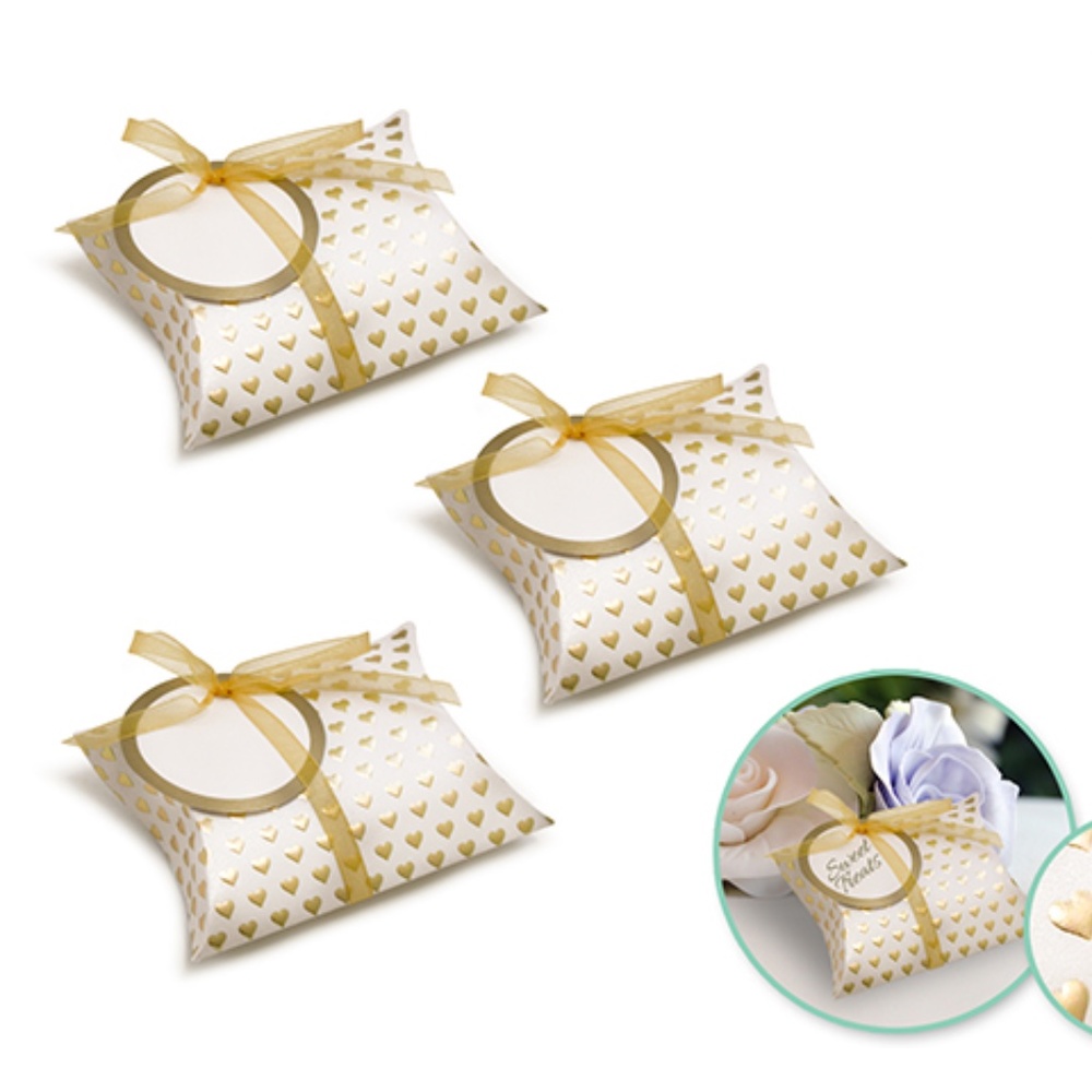 PROMO 36 Pillow Favor Box Hearts Gold Foil, 3"x5" Inches
